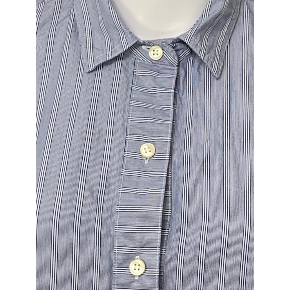 J.Crew Women's Blue White Striped Short Sleeve Button Down Cotton Shirt Size M
